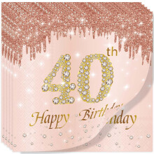 Yiran Rose Gold Happy 40th Birthday Napkins, 20Pcs Party Paper Napkins Disposable,Her Gifts Supplies,Tableware Decorations ,Birthday Serviettes Tissue