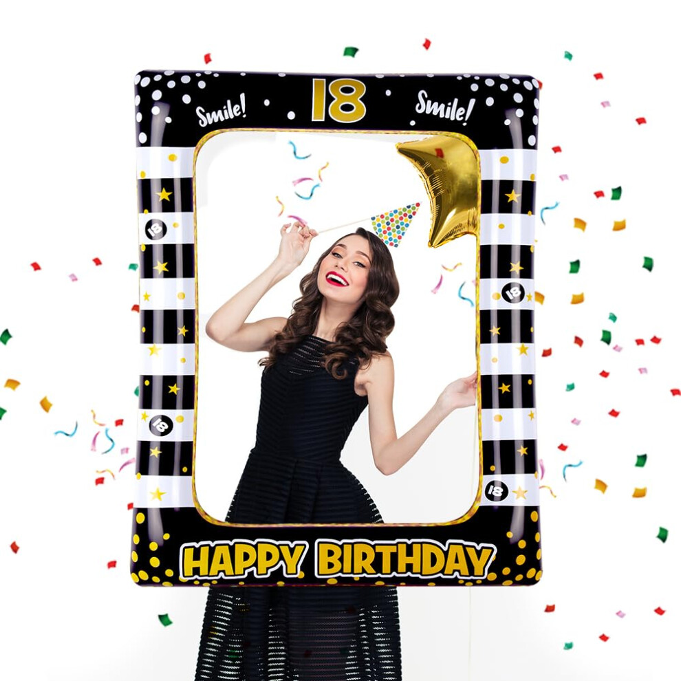 Flintronic 18Th Birthday Inflatable Frame, Photo Booth Props? Birthday Party Inflatable Selfie Photo Frame, Funny Selfie Props Kit, Birthday Black/Gold 5051225220945