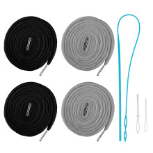 4Pcs Replacement Drawstring Cord for Pants,50Inch Round Cotton Drawstring for Hoodies/Sweatpants/Sweaters/Jogging Bottoms/Sports Trousers (Black/Grey)