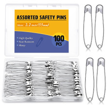 ENCHOL 100 Pcs Safety Pins, 2.2inch (55mm) Large Safety Pins for Clothes, Safety Pin Heavy Duty for Arts, Crafts, DIY Jewellery and Sewing