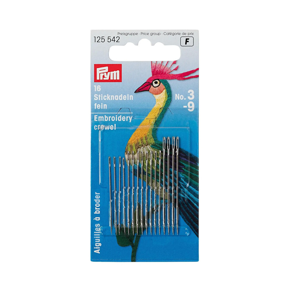 Prym Assorted Crewel Sewing Needles, Eye, Pack Of 16 Gold