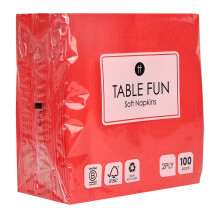 Table Fun 100 x Soft Red Paper Napkins | 2ply 33cm | Disposable Red Serviettes, Party Napkins for Birthdays and BBQs Valentines Weddings, Christmas,