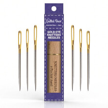 The Quilted Bear Gold Eye Knitters Sewing Needles - 6 Knitters Large Eye Yarn Needles in a Premium Engraved Wooden Case for Hand Sewing Knitting &