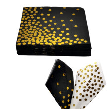 CEILIWEN 50PCS Black and Gold Polka Dot Party Napkins, 33x33CM Cocktail and Dinner Serviettes