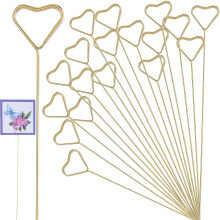 Mabor Metal Floral Place Card Holder, 20pcs Golden Card Holder Stick,Gift Card Holder,Flower Bouquet Accessories Heart Shape Flower Pick Clips for