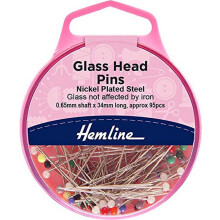 Hemline H679 | Nickel Plated Steel Glass Head Pins | 34mm | 95 Pieces