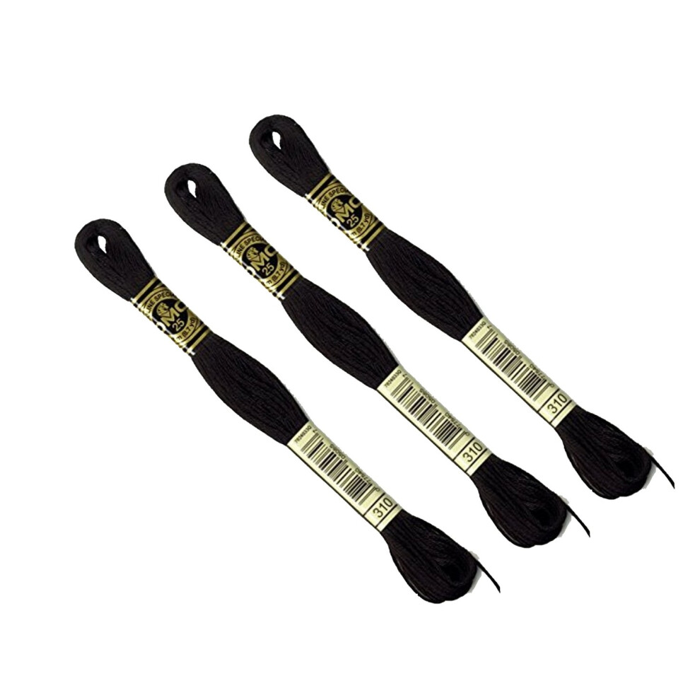 Dmc 3 X Threads/Skeins Mouline Stranded Cotton Cross Stitch 8 Metres - Number 310 Black