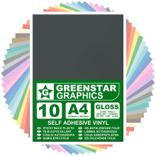 GREENSTAR GRAPHICS Glossy A4 Sticky Back Plastic SELF Adhesive Art & Craft Vinyl (10 Sheet Pack). Compatible with 12? Cricut, Silhouette