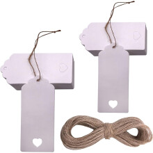 Gift Tags Kraft Paper 100pcs, Paper Tags Rectangular Heart Hollow Name for DIY Arts Crafts, with 100 Feet Jute Twine