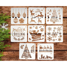 BTORER 8Pcs Christmas Stencils Template Plastic Craft Stencils for Painting Wood, Spraying Door Window, Journal Scrapbook Cards Making, DIY Xmas
