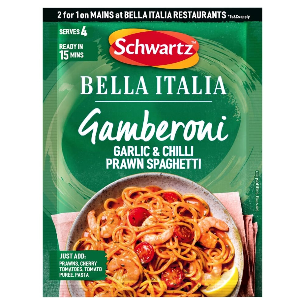Schwartz X Bella Italia Gamberoni Garlic & Chilli Prawn Spaghetti Recipe Mix, 35G