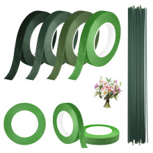 ZWQLZG Florist Tape 4 Rolls Floral Tape and Florist Wire Green Floral Stem Wrap Bouquet, 12mm Width Florist Tapes Flower Tapes for Bouquet Flowers