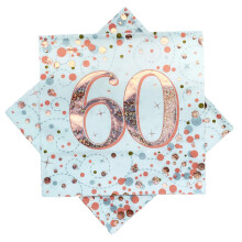 Oaktree Sparkling Fizz 60th Rose Gold 33cm x 33cm 3-ply Napkins 16pcs