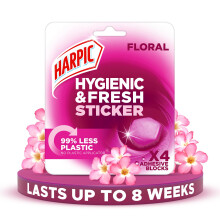 Harpic Hygienic Fresh Sticker Adhesive Toilet Block, Floral, Pack 1 x 4 Stickers, Toilet Freshener, No Plastic Applicator, Up to 8 weeks of Freshness