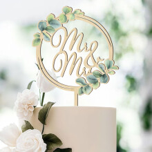 LunarCharm Mr & Mrs Cake Topper Green Wedding Cake Decoration Wooden Wedding Cake Topper for Anniversary Engagement Proposal Party Cake Decoration