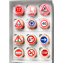 Generic 17th Birthday Multicolored Cupcake Toppers, 24 Precut Edible Wafer Card Learner Driver Road Signs, Perfect for Birthday Party Cake Decorations