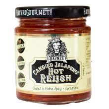 Haynes Gourmet Candied Jalapenos? Sweet and Spicy Jalapeno Chillies and Hot Sauce (Single Jar, Hot Relish)
