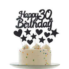 Personalised Happy 30th Birthday Cake Toppers Black Cake Decorations for Men,Women,Him,Her 30th Birthday Cake Cupcake Topper, Glitter Cakes Decoration