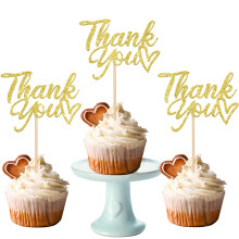 SYKYCTCY 24 Pack Thank You Cupcake Toppers Glitter Thank You Cupcake Picks Thanksgiving Day Cupcake Decorations Wedding Anniversary Birthday Party