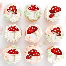 Blumomon 40Pcs Pre-Cut Edible Mushroom Cupcake Toppers Garden Party Cupcake Decoration Picks Mushroo Theme Birthday Baby Shower Party Decoration