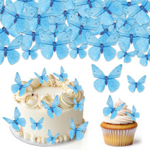 Hanqing 72 Pcs Edible Butterfly Cupcake Toppers, 3D Blue Glutinous Paper Butterflies Cupcake Decorations, Mixed Size Butterfly Cake Toppers Paper for