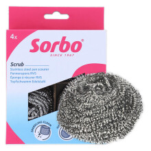 Sorbo Stainless Steel Pan Scourers, 4 Pack, Strong & Durable Scrubbers for Tough Cleaning Tasks ? Perfect for Pots, Pans, BBQs, and Ovens