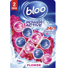 Bloo Power Active Toilet Rim Block Fresh Flowers, with Anti-Limescale, Cleaning Foam, Dirt Protection and Extra Freshness - Pack of 2 Rimblocks