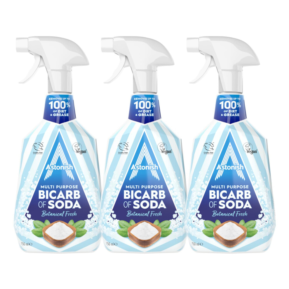 Astonish Bicarbonate Of Soda Trigger Spray For Streak-Free Cleaning, Multi-Purpose, Plant-Based, Botanical Fresh Fragrance, Vegan And Cruelty-Free, 3