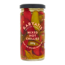 Karyatis Mixed Hot Chillies in Brine, Glass Jar, 205 g