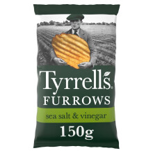Tyrrells Crisps Furrows SEA SALT & VINEGAR 150g Sharing Bag - Hand-cooked & spun for an exquisite fresh taste. No artificial ingredients (No