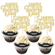 24Pcs Gold Glitter Father's Day Cupcake Toppers Happy Father's Day Best Dad Cake Toppers Birthday Party Super Dad Cake Decorations Toppers Picks for