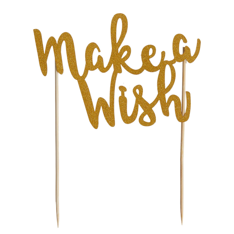 Mason Cash Make A Wish Glitter Birthday Cake Topper, Paper Gold