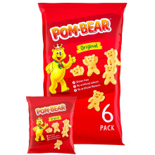 Pom Bear Original Multipack Crisps, Pack of 6 ? Bear-Shaped Potato Snacks ? Original Flavour ? Gluten Free Snack for Kids & Adults ? Light & Crispy