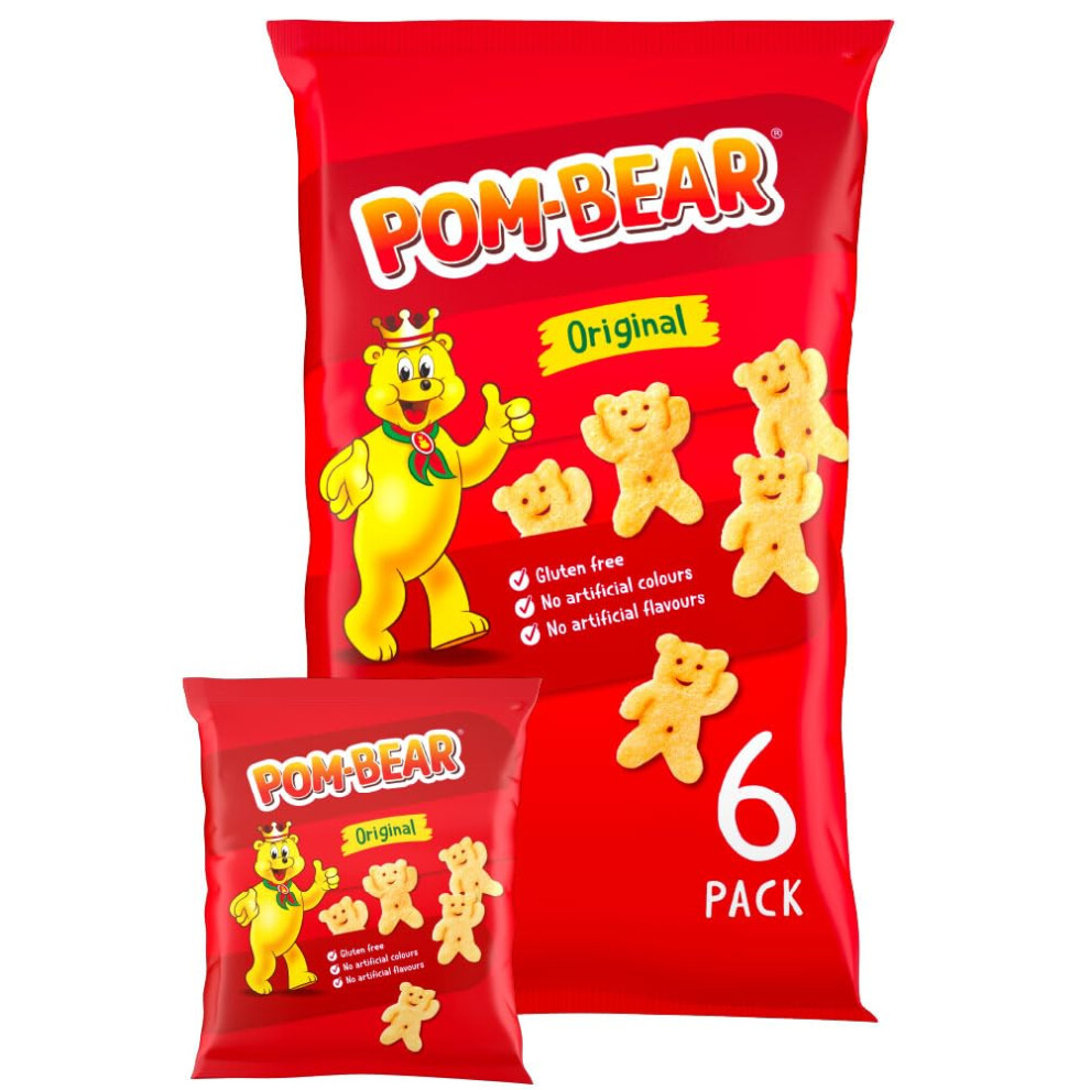 Pom Bear Original Multipack Crisps, Pack Of 6 ? Bear-Shaped Potato Snacks ? Original Flavour ? Gluten Free Snack For Kids & Adults ? Light & Crispy