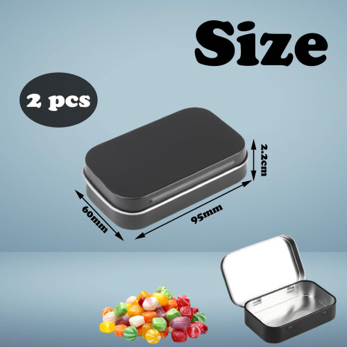 LPMXYW 2 PCS Rectangular Small Tin Boxes With Lid - Black Storage Box for Candy, Key, Earring, Coin Organizer - Mini Portable Box 1