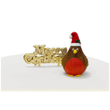 Anniversary House 2pcs Plump Christmas Robin Resin Cake Topper & Merry Christmas Motto, Cake Decorations, Xmas Cake Toppers, Yule Log Decoration,