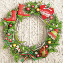 3-Ply Xmas Decoupage Tissue Paper Napkins Decorative Christmas Serviettes 33cm x 33cm - Pack of 20 (Classic Garland on Wool Pattern)