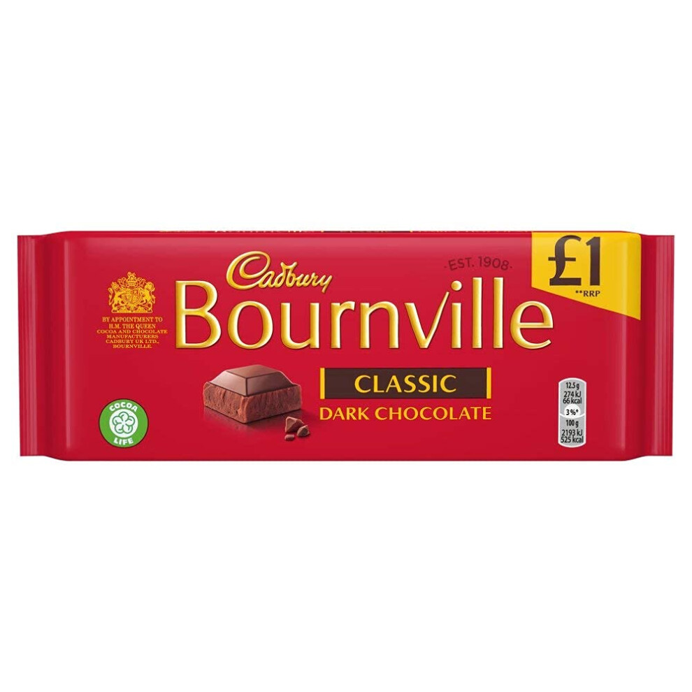 Cadbury Dairy Milk Bournville Chocolate, Classic, 180G Dark