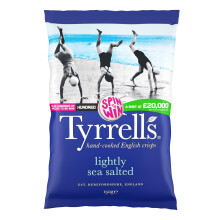Tyrrells Crisps LIGHTLY SEA SALTED 150g Sharing Bag - Hand-cooked & spun for an exquisite fresh taste. No artificial ingredients (No artificial