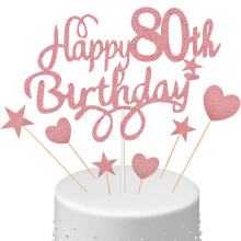 Boao 8 Pcs Happy 80th Birthday Cake Toppers Sets Include 2 Rose Gold Cake Pick Star 3 Heart Decor Personalised Glitter Birthday Party Decorations for