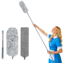 Fogray 2-in-1 Extendable Feather Duster & Gap Cleaning Tool Set Telescopic, Washable Microfiber Head with Soft Silicone Cap & Bendable Flat Crevice