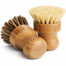 2 Pack - Natural Bamboo Kitchen Brush Set, Hard Brush & Soft Brush Eco Dish Scrubber Set with Wooden Handles, Sustainable Wood & Palm Cleaning Brushes