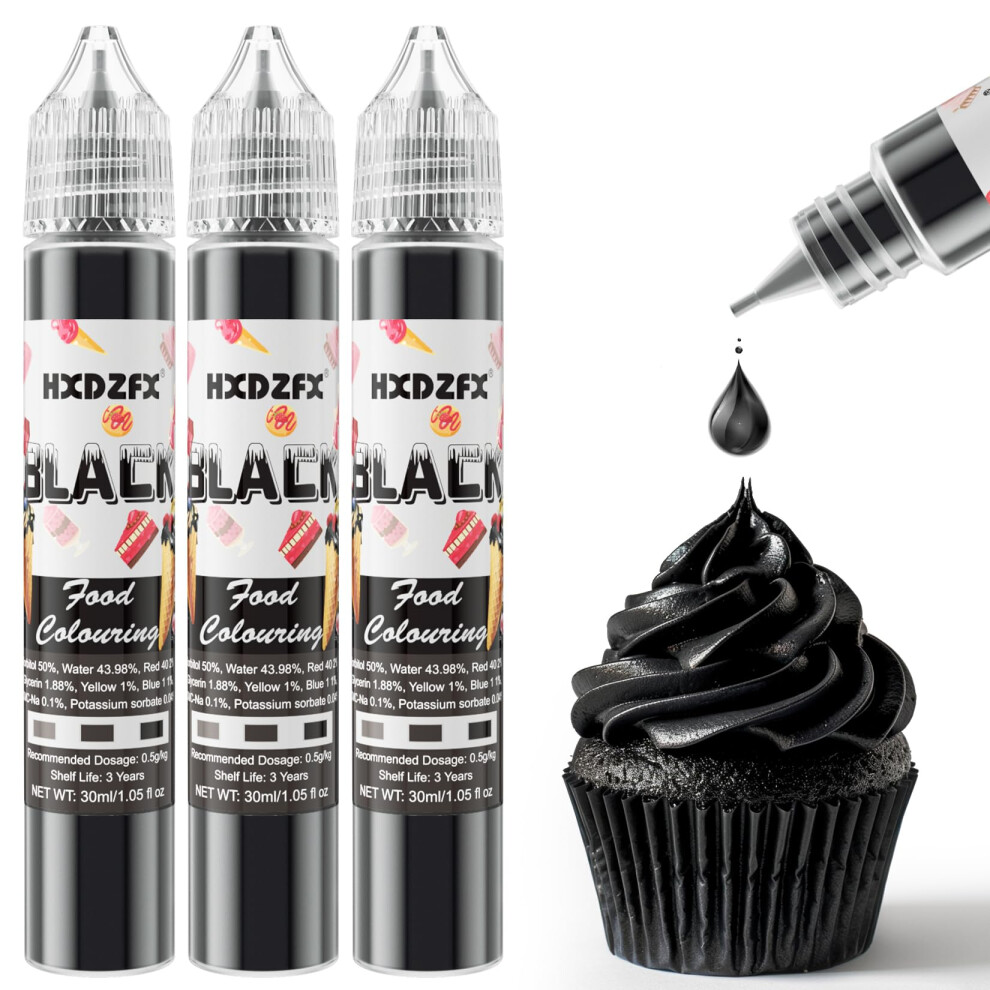 Hxdzfx Food Colouring - 30Ml?3 Bottles Concentrated Food Colouring Liquid For Baking, Cake Decorating, Candy, Macaron, Icing And Cooking (, 3 Black