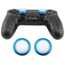 (Blue) PS4 Grip Competitive Rocker Cap - Metal & Plastic Raised Thumbstick Caps for Enhanced Control