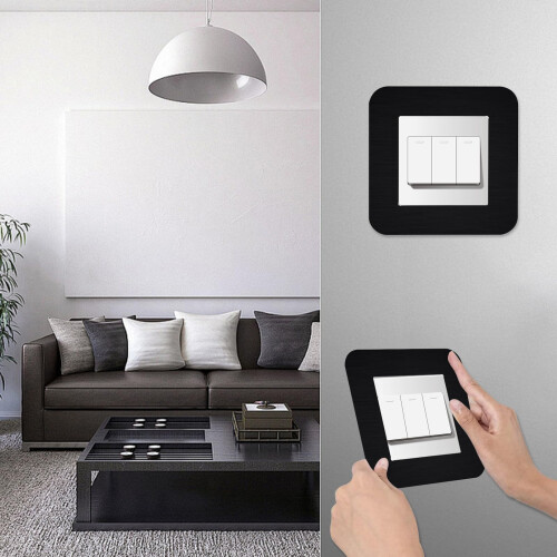CANGCANG 3PCS Light Switch Surround Black, Light Switch Protector Cover Plates, Self Adhesive Simple Light Switch Plates Frame, Wall Socket Stickers 2