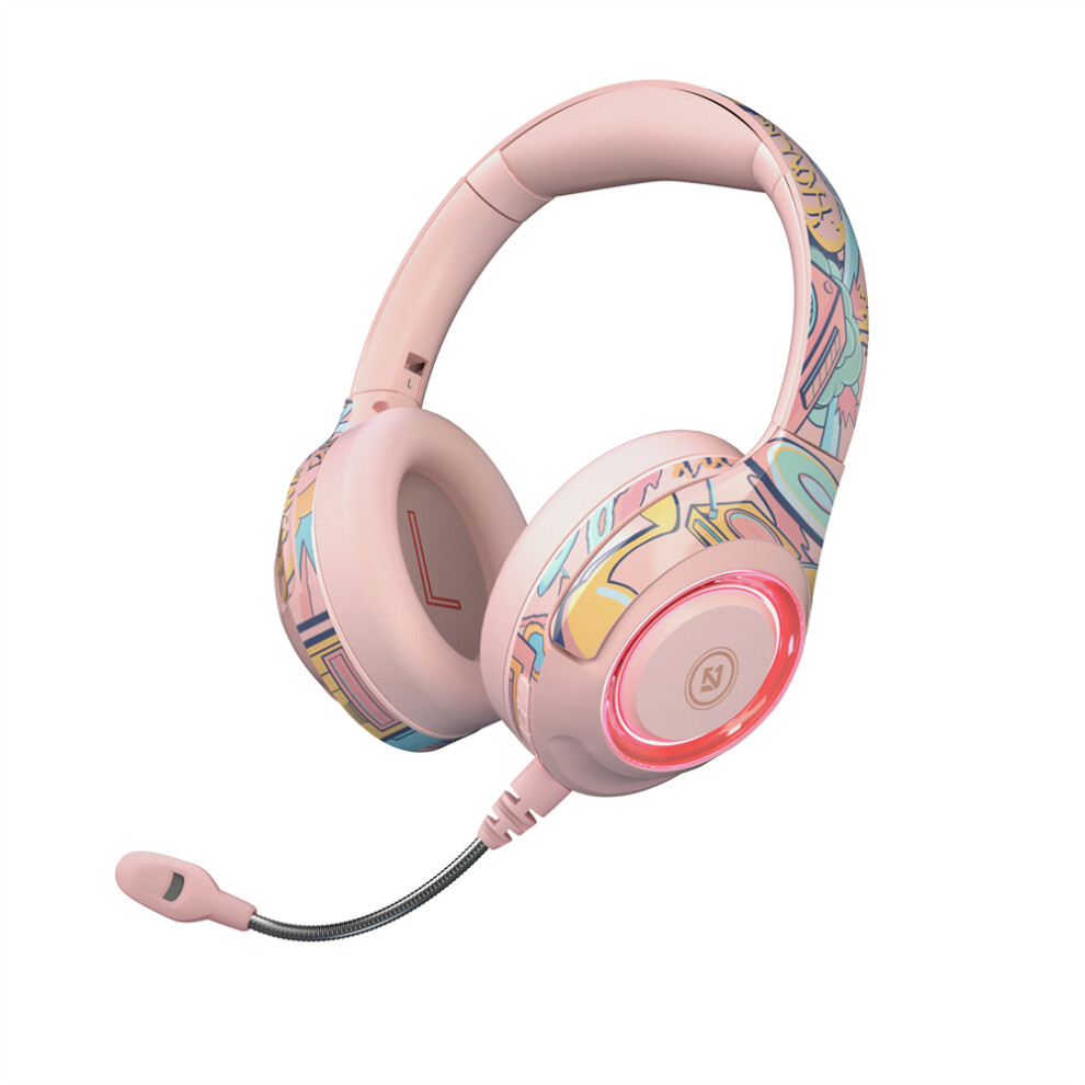 (Pink) 2023 Bluetooth-Compatibility 5.3 Wireless Headband Headset Stereo With Mic Pink 320997685807