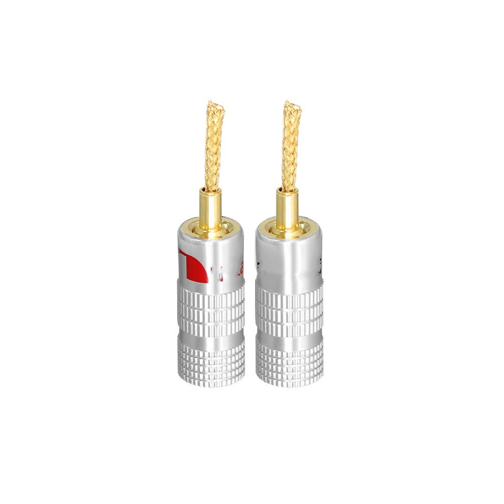 (Braided Plugs) 4Pcs Plated Banana Spade Plug Solderless Hifi Audiophile Speaker Connector Gold 320997681441