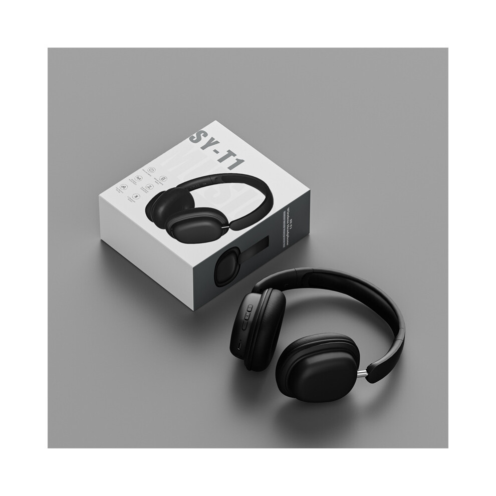 (Black) Wireless Headphones Bluetooth-Compatible Headset Noise Cancelling Over Ear With Microphone Black 320997685722