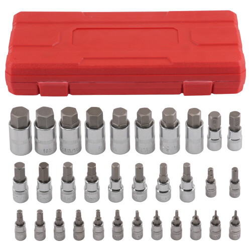 1/4 3/8 1/2 Drive 32pc Hex Bit Socket Set S2 Steel Metric Imperial