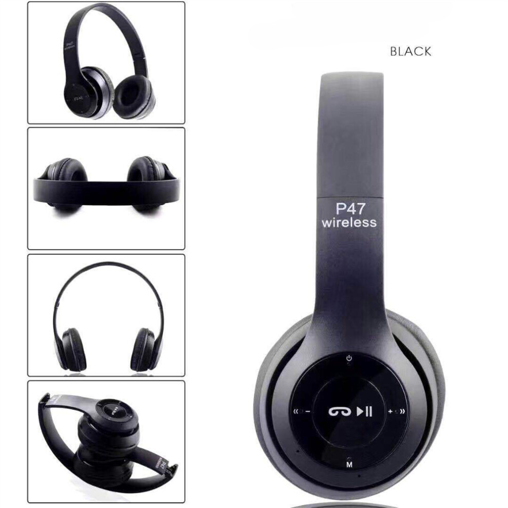 (Black) 5.0 Wireless Bluetooth Headset Foldable Stereo Super Bass Headphones Black 320997685289